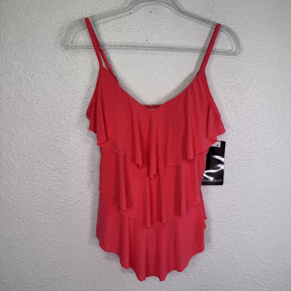 Magicsuit Tankini Swim Top Womens 10 Ruffle Layered Swimwear Coral Tank NEW